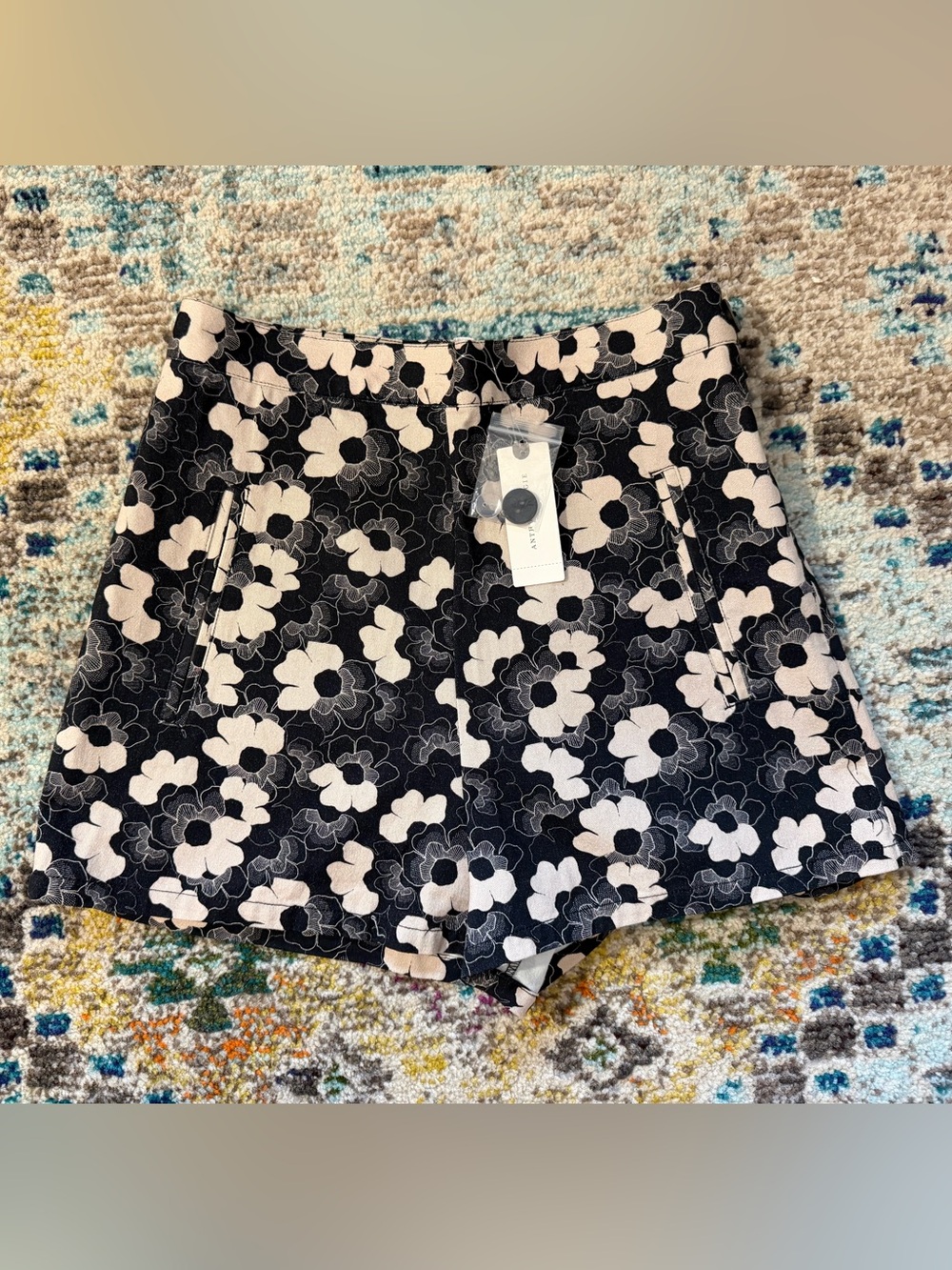 Anthropologie x Corey Lynn Carter Floral Black & Cream High-Waist Shorts